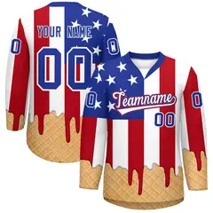 American Flag White Ice Cream Pattern V-Neck Hockey Jersey 1
