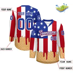 American Flag White Ice Cream Pattern V-Neck Hockey Jersey 2