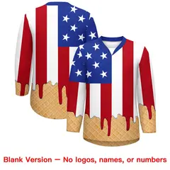 American Flag White Ice Cream Pattern V-Neck Hockey Jersey 7