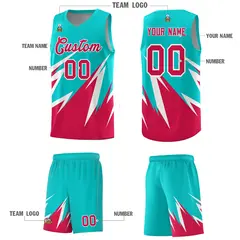 Aqua Abstract Mountain Pattern Basketball Jersey 4