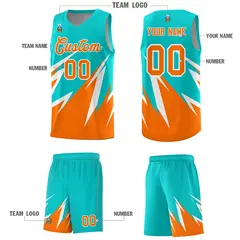 Aqua Abstract Mountain Pattern Basketball Jersey 4