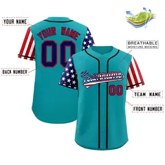 Aqua American Flag Design Baseball Jersey 2