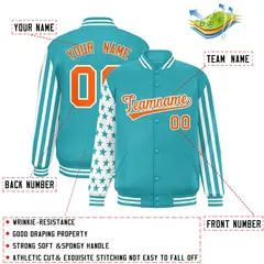 Aqua American Flag Varsity Full-Snap Raglan Letterman Bomber Jacket 2