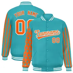 Aqua American Flag Varsity Full-Snap Raglan Letterman Bomber Jacket 1