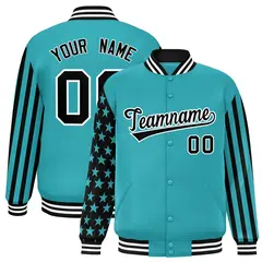Aqua American Flag Varsity Full-Snap Raglan Letterman Bomber Jacket 1