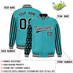 Aqua American Flag Varsity Full-Snap Raglan Letterman Bomber Jacket 2