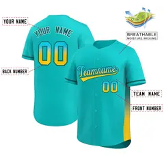 Aqua Aqua-Gold Gradient Side Baseball Jersey 2