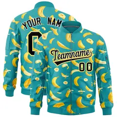 Aqua Banana Pattern Varsity Letterman Bomber Jacket
