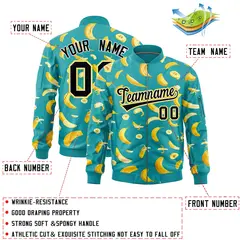 Aqua Banana Pattern Varsity Letterman Bomber Jacket 2