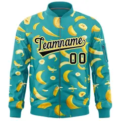 Aqua Banana Pattern Varsity Letterman Bomber Jacket 3