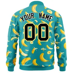 Aqua Banana Pattern Varsity Letterman Bomber Jacket 4