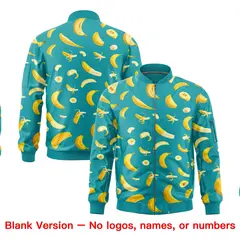 Aqua Banana Pattern Varsity Letterman Bomber Jacket 8