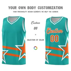Aqua Basketball Kit with Orange Star Pattern and Double Lines 3