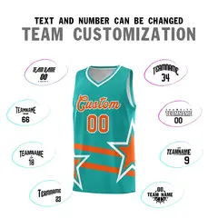 Aqua Basketball Kit with Orange Star Pattern and Double Lines 4