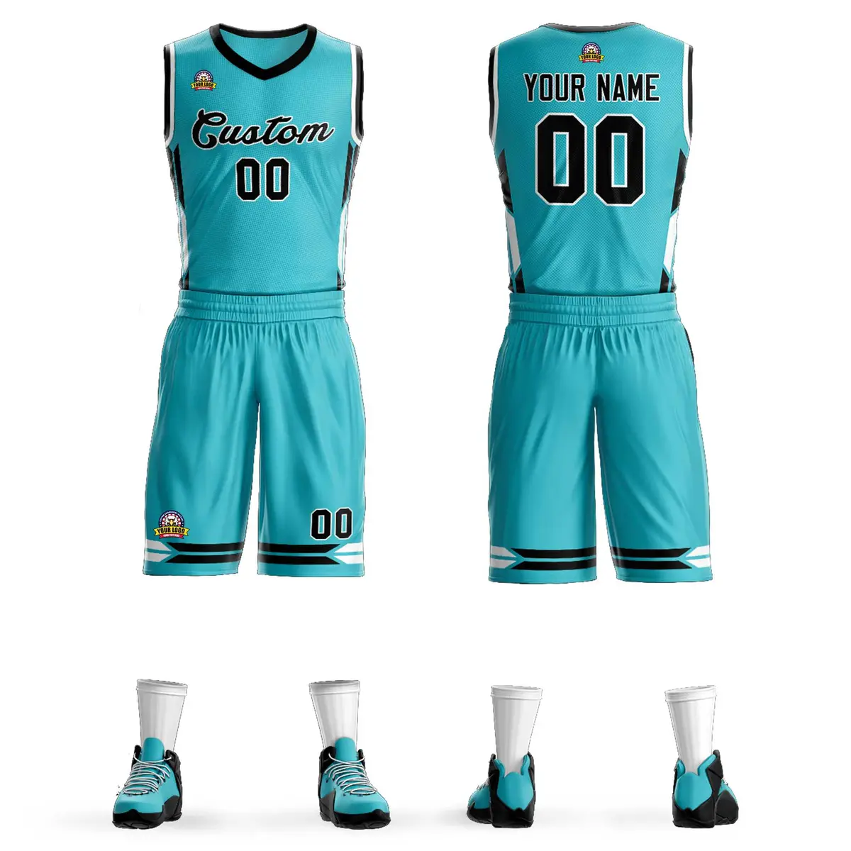 Aqua Black Classic Mesh Basketball Jersey
