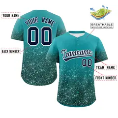 Aqua Black Gradient Sparkle-Effect Authentic Baseball Jersey 2