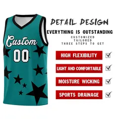Aqua Black Graffiti Star Print Sports Basketball Jersey Sets 2