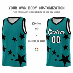 Aqua Black Graffiti Star Print Sports Basketball Jersey Sets 3