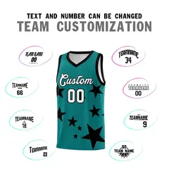 Aqua Black Graffiti Star Print Sports Basketball Jersey Sets 4