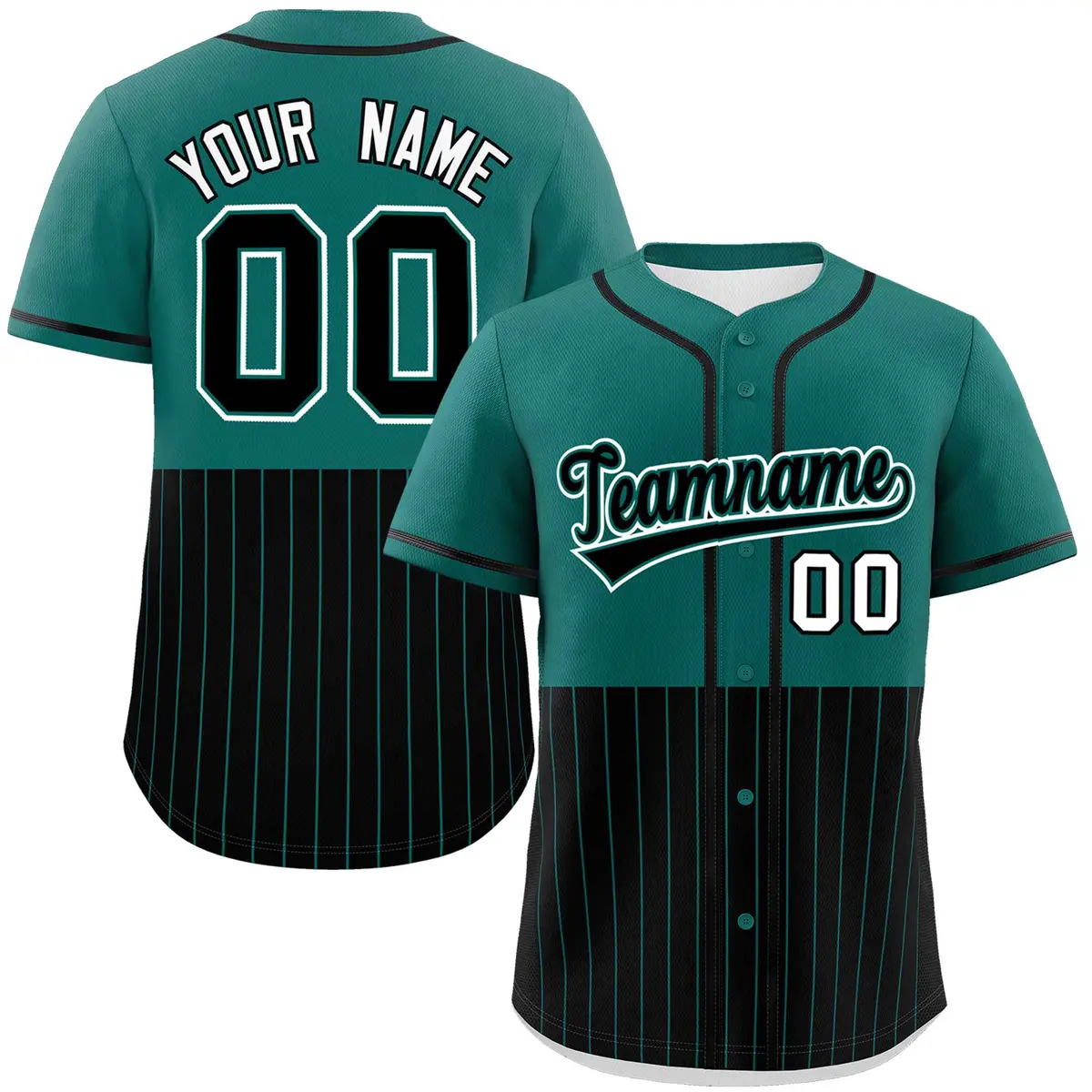 Aqua Black Half Stripe Authentic Baseball Jersey