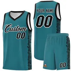 Aqua Black Indians Pattern Basketball Uniform Jersey 1