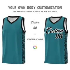 Aqua Black Indians Pattern Basketball Uniform Jersey 3