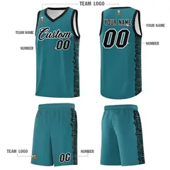 Aqua Black Indians Pattern Basketball Uniform Jersey 5