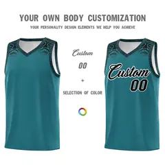 Aqua Black Indians Print Sports Basketball Uniform Jersey 3