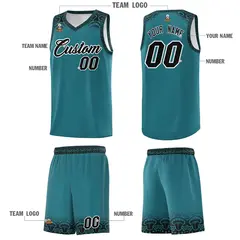 Aqua Black Indians Print Sports Basketball Uniform Jersey 5