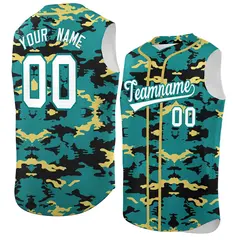 Aqua Black Khaki Camo Sleeveless Baseball Jersey