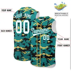 Aqua Black Khaki Camo Sleeveless Baseball Jersey 2