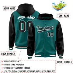 Aqua Black Raglan Full-Snap Varsity Letterman Two Tone Hoodie Jacket 4