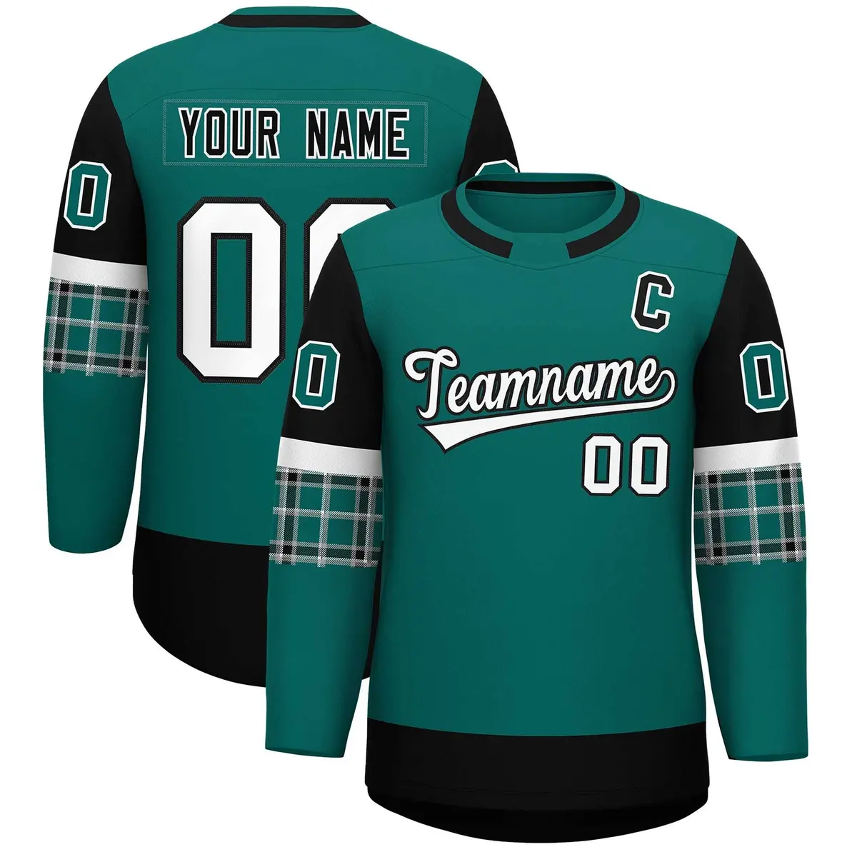 Aqua Black Raglan Sleeves Round-Neck Hockey Jersey