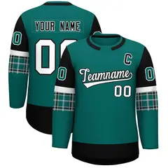 Aqua Black Raglan Sleeves Round-Neck Hockey Jersey