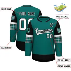Aqua Black Raglan Sleeves Round-Neck Hockey Jersey 2
