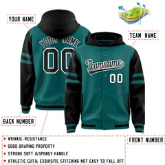 Aqua Black Raglan Three Stripes Varsity Letterman Jacket Hoodie 4