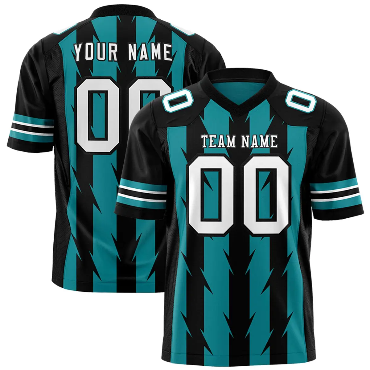 Aqua Black Razr Stripe Graffiti Pattern Flag Football Jersey