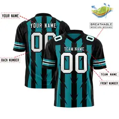 Aqua Black Razr Stripe Graffiti Pattern Flag Football Jersey 2