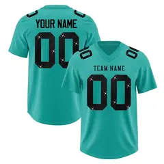 Aqua Black Sequin Lettering Moisture-Wicking Football Jersey 1