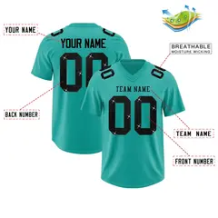 Aqua Black Sequin Lettering Moisture-Wicking Football Jersey 2
