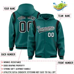 Aqua Black Shoulder Color Block Varsity Letterman Jacket Hoodie 4