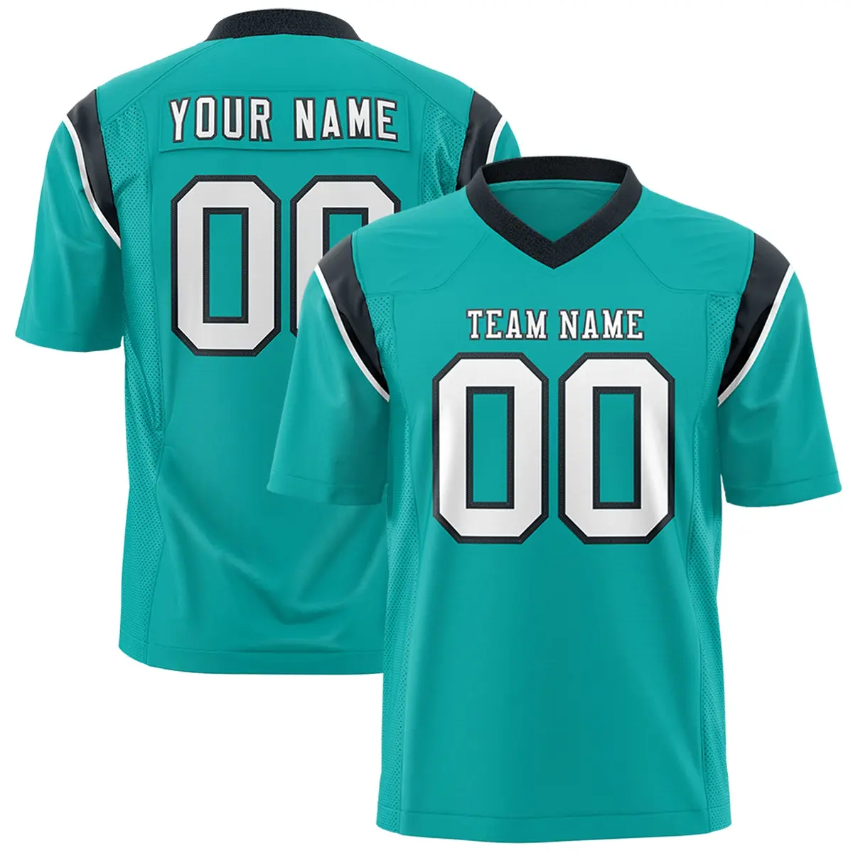 Aqua Black Shoulder Cut Two-Tone Flag Football Jersey