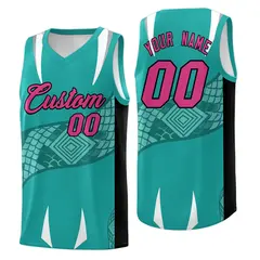 Aqua Black Snake Scale Venomous Fang Graffiti Basketball Jersey 1