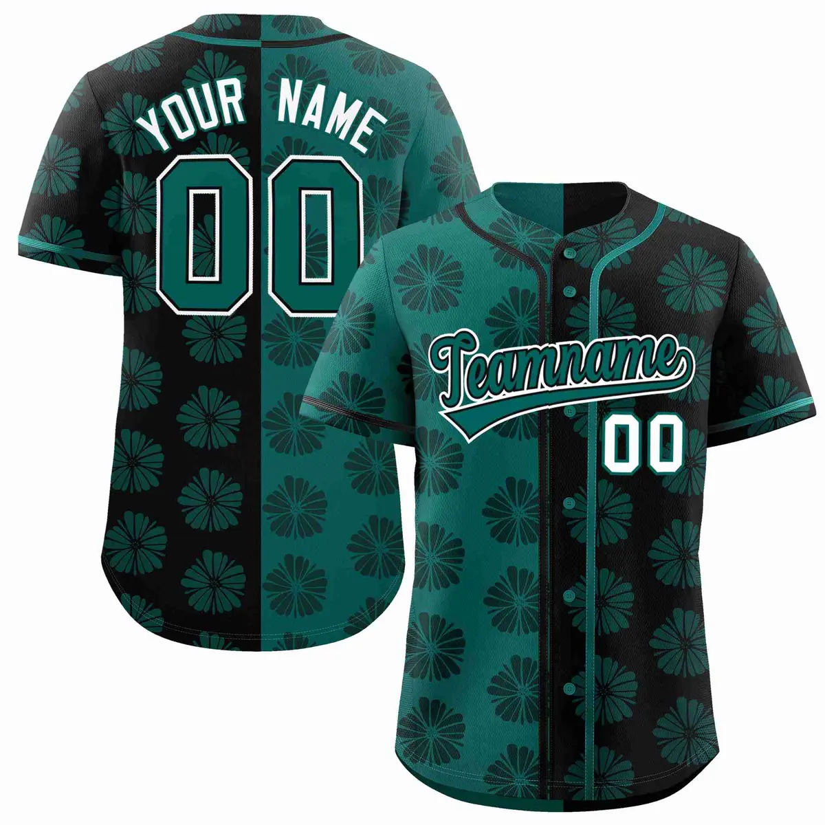Aqua Black Split Flower Graffiti Authentic Baseball Jersey