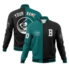 Aqua Black Split Letterman Varsity Full-Snap Baseball Jacket 1