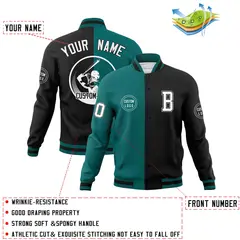 Aqua Black Split Letterman Varsity Full-Snap Baseball Jacket 4