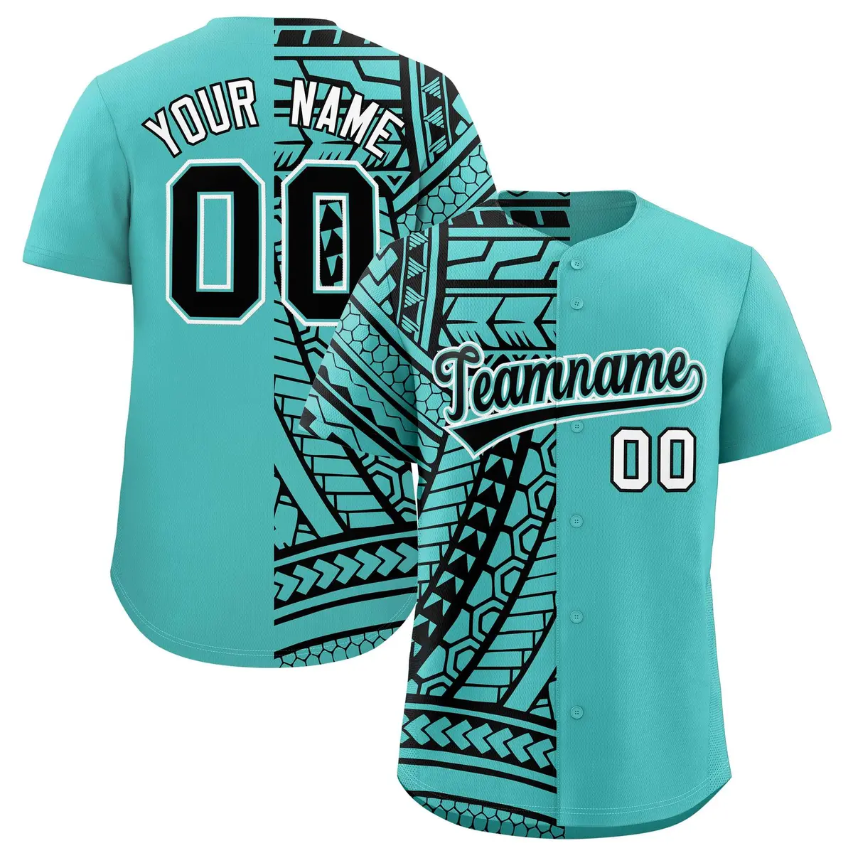 Aqua Black Split Tribal Baseball Jersey