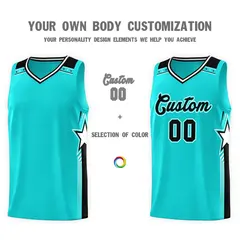 Aqua Black Star Graffiti Pattern Basketball Jersey 3