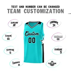 Aqua Black Star Graffiti Pattern Basketball Jersey 4