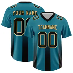 Aqua Black Vertical Stripe Gradient Team Football Jersey 1